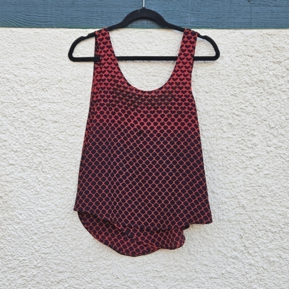 Club Monaco black and red silk faux wrap back beaded sleeveless blouse XS